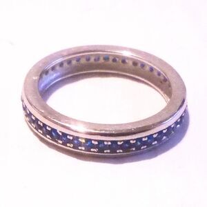 Sterling Silver Blue Crystal Anniversary Eternity Band Ring Size 5.25